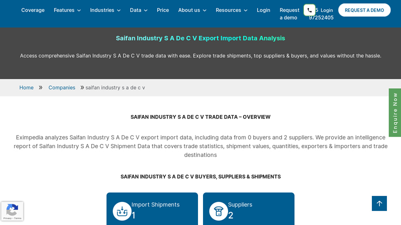 Saifan Industry S A De C V Import Export Data & Shipment Details