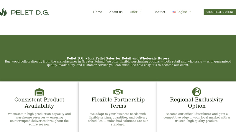 Sale of wood pellets - retail and wholesale