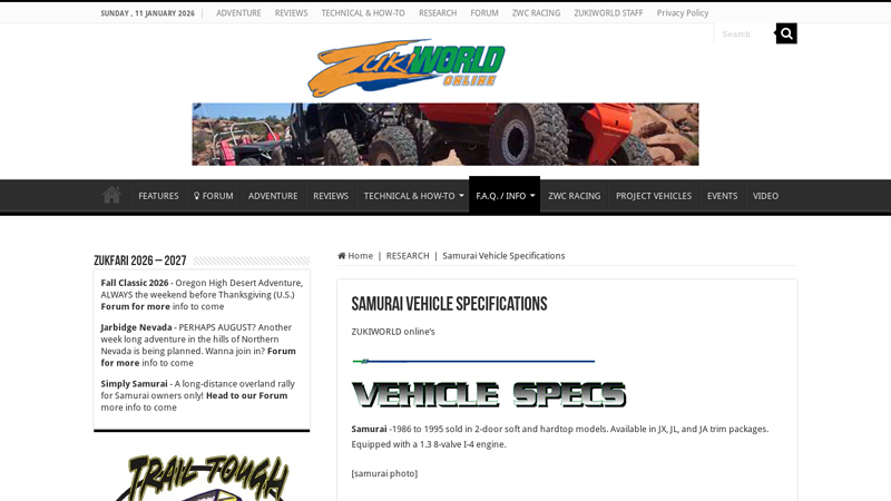 Samurai Vehicle Specifications