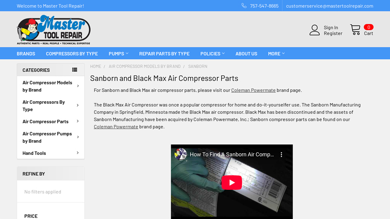 Sanborn and Black Max Air Compressor Parts