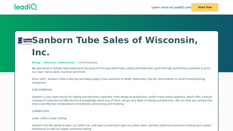 Sanborn Tube Sales of Wisconsin, Inc.