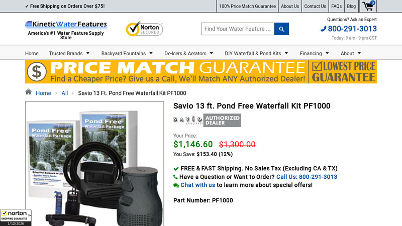 Savio 13 ft. Pond Free Waterfall Kit PF1000