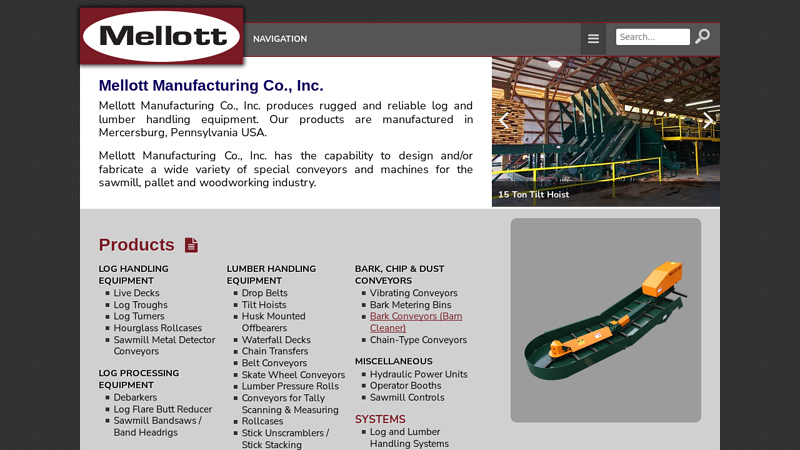 Sawmill equipment manufactured by Mellott Manufacturing Co., Inc.