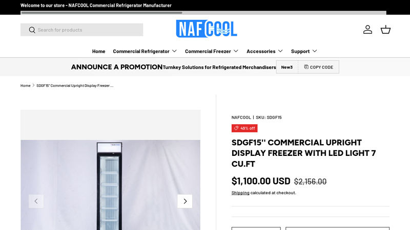 SDGF15'' Commercial Upright Display Freezer with LED Light 7 Cu.Ft