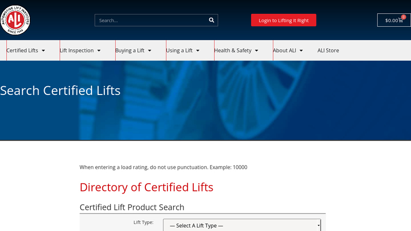 Search Certified Lifts