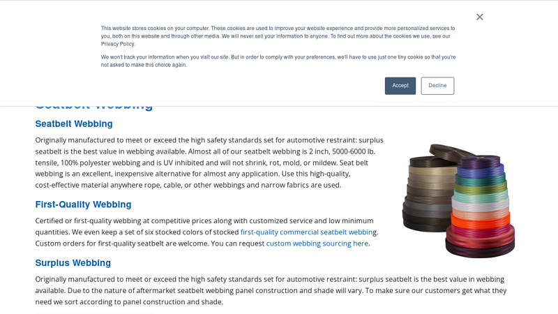 Seatbelt Webbing for Manufacturing Purposes