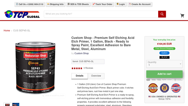 Self Etching Acid Etch Primer, 1 Gallon, Black