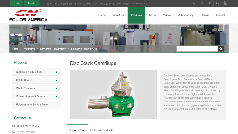 Separation Equipment : Disc Stack Centrifuge
