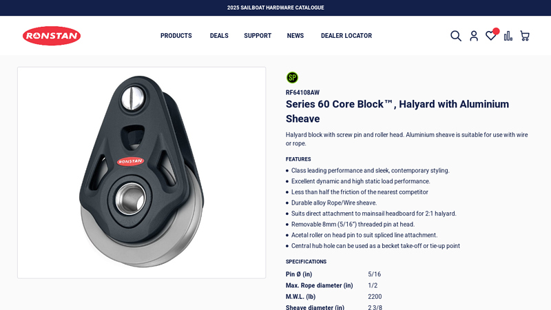 Series 60 Core Block™, Halyard with Aluminium Sheave