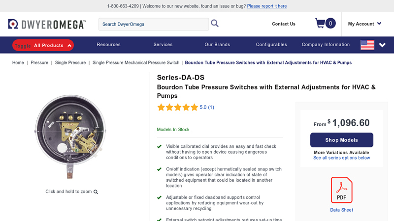 Series DA/DS Bourdon Tube Pressure Switches