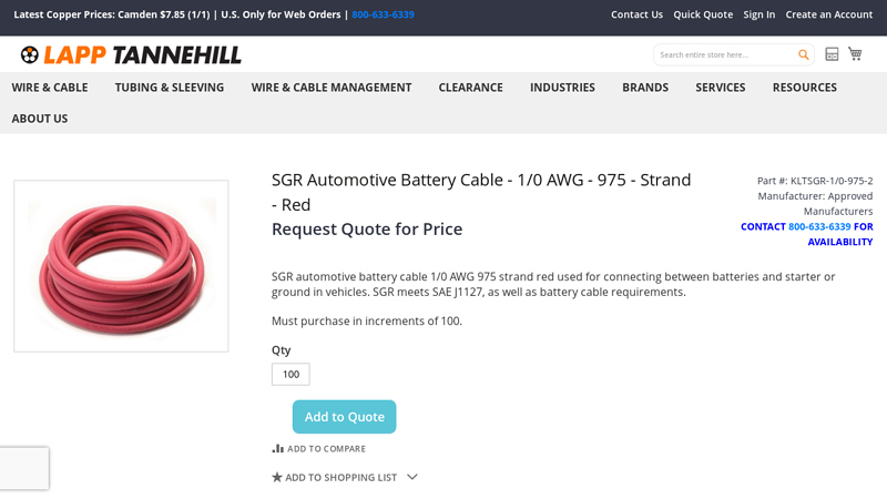 SGR Automotive Battery Cable