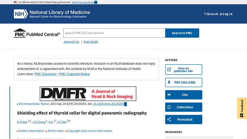 Shielding effect of thyroid collar for digital panoramic radiography