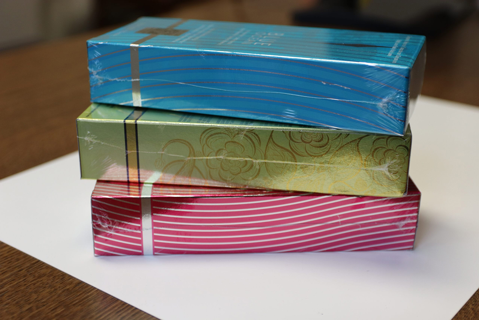 Shrink wrapped gift boxes