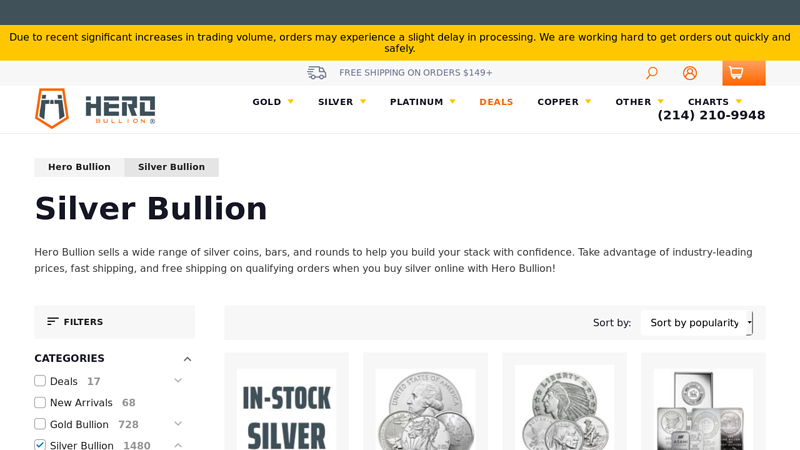 Silver Bullion Coins Bars & Rounds