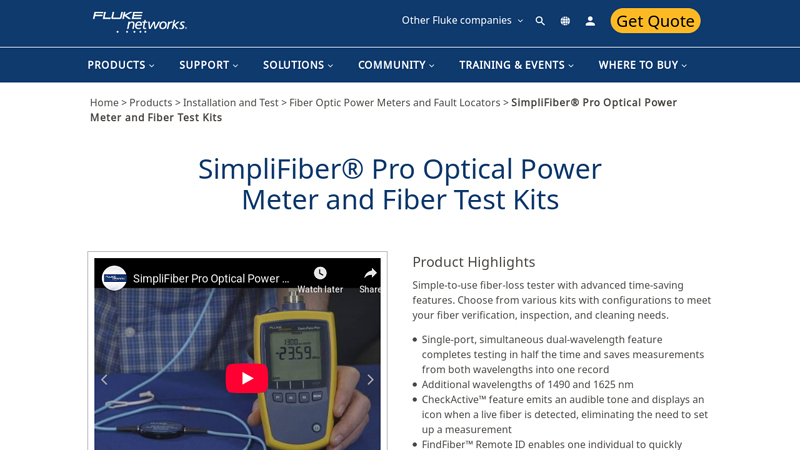 SimpliFiber Pro Optical Power Meter and Fiber Test Kits