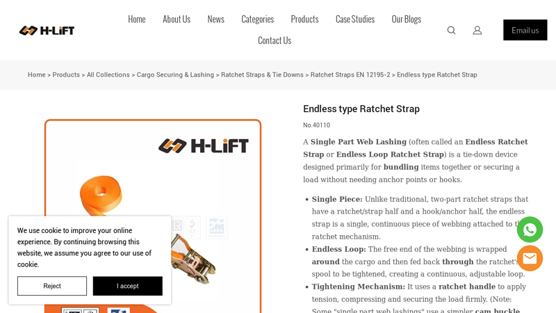 Single Part Web Lashing/Endless type Ratchet Strap