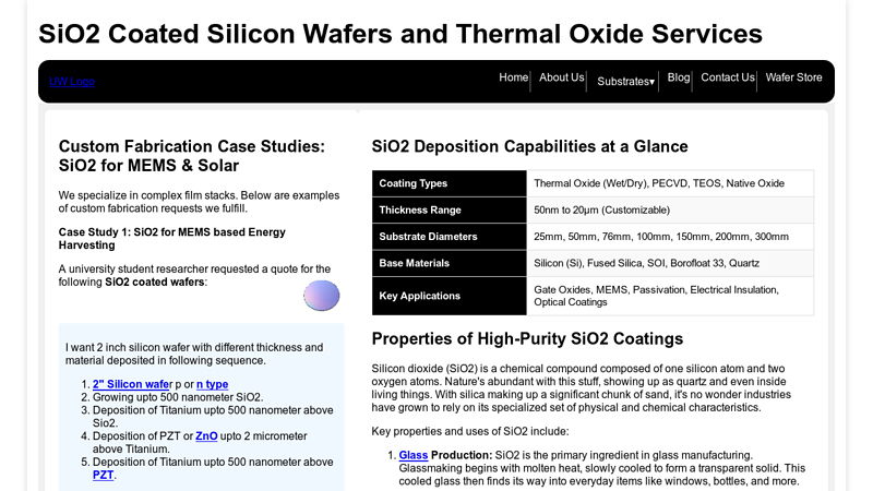 SiO2 Coated Silicon Wafers