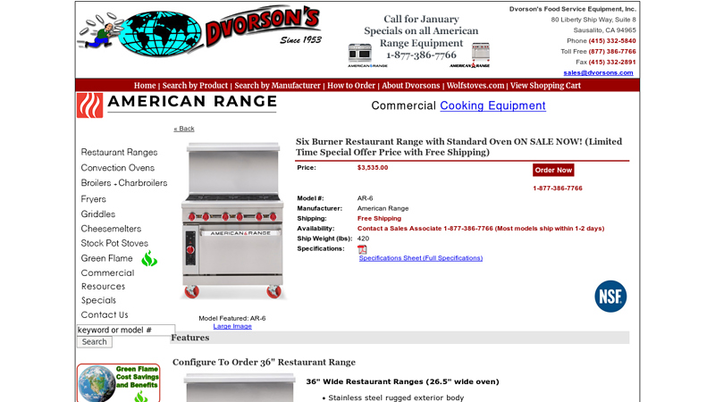 Six Burner Restaurant Range with Standard Oven ON SALE NOW ...