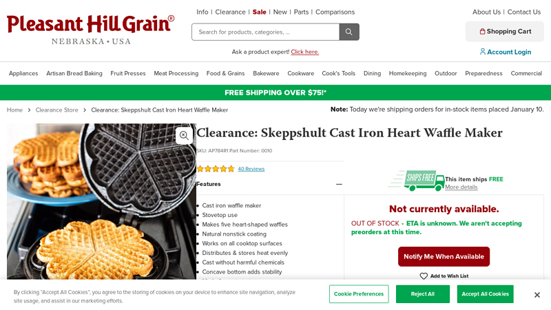 Skeppshult Cast Iron Heart Waffle Maker