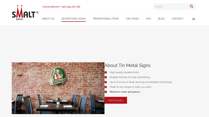 SMALT BRNO, European Tin Metal Sign Manufacturer