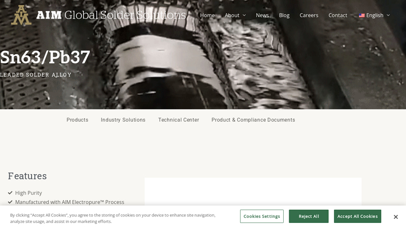 Sn63/Pb37 Leaded Solder Alloy