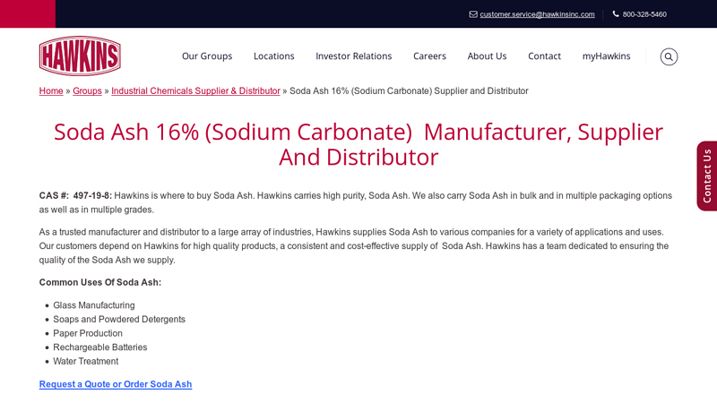 Soda Ash 16% (Sodium Carbonate) Supplier and Distributor