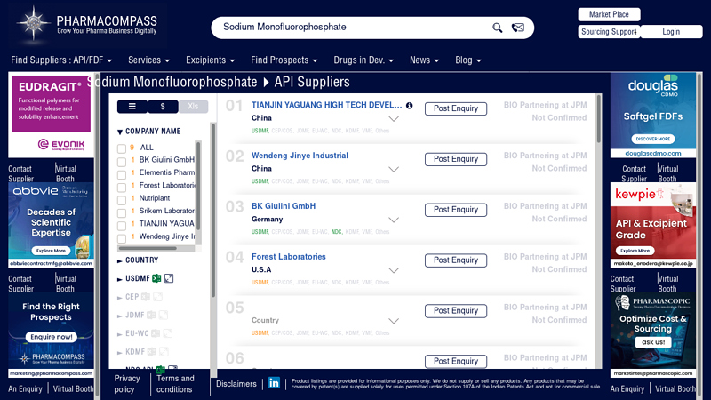 Sodium Monofluorophosphate API Manufacturers