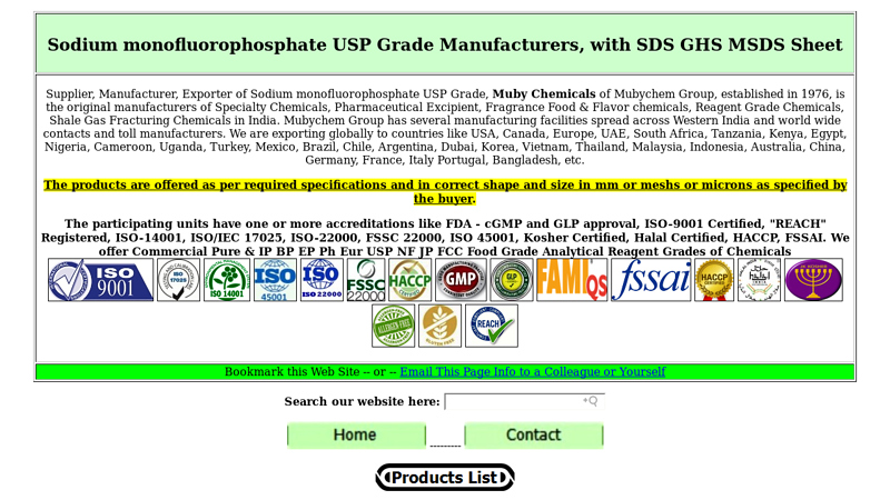 Sodium monofluorophosphate USP Grade Manufacturers, with SDS