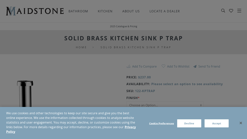 Solid Brass Kitchen Sink P Trap
