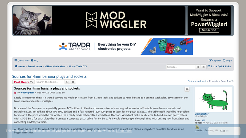 Sources for 4mm banana plugs and sockets