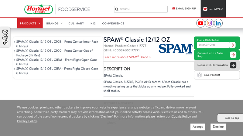 SPAM® Classic 12/12 • Hormel Product Code