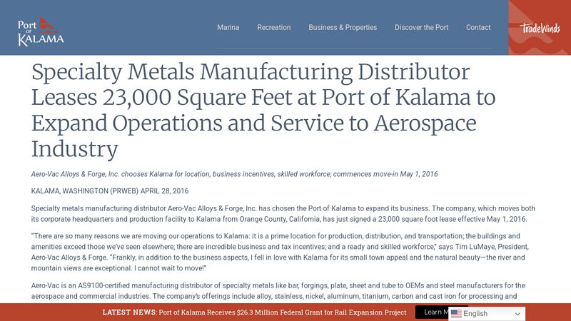 Specialty Metals Manufacturing Distributor Leases ...