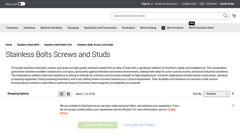 Stainless Bolts Screws and Studs