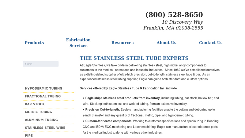 Stainless Steel Tube Manufacturing from Eagle Stainless