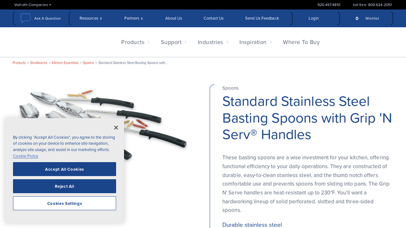 Standard Stainless Steel Basting Spoons with Grip N Serv Handles