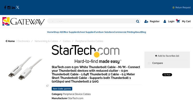 StarTech.com 0.5m White Thunderbolt Cable