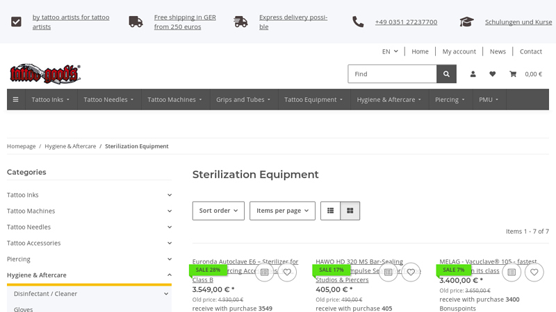Sterile packaging and sterilization equipment Tattoo Goods ®