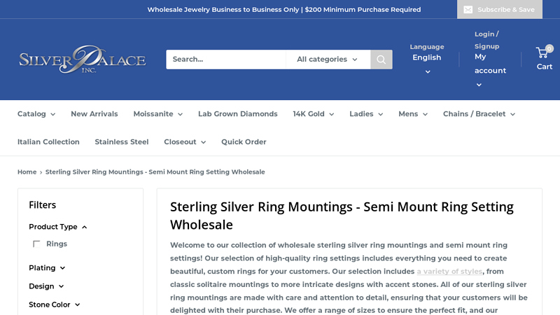Sterling Silver Ring Mountings & Semi Mount Ring Setting Wholesale