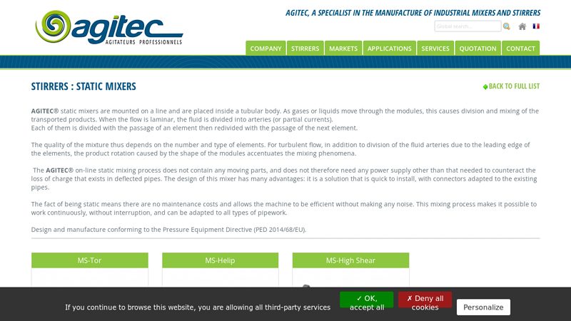 Stirrers : Static mixers