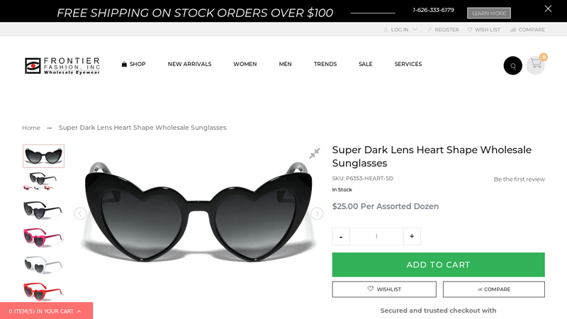 Super Dark Lens Heart Shape Wholesale Sunglasses