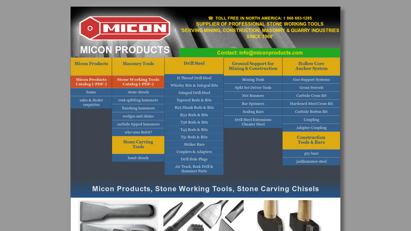 Supplier of tools for masons and carvers, construction and mining ...