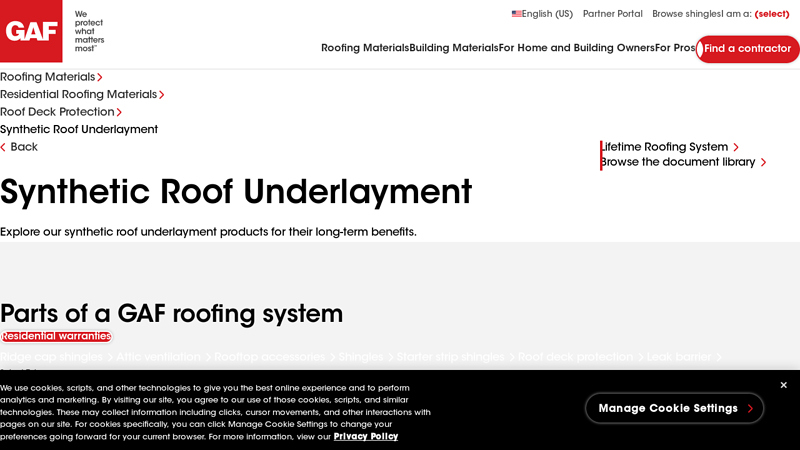 Synthetic Roofing Underlayment from GAF