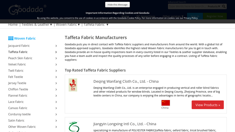 Taffeta Fabric Manufacturers