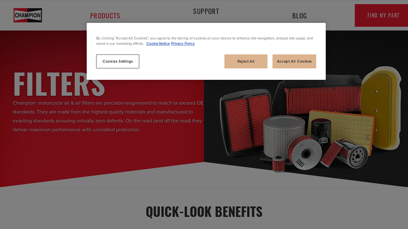 The Champion Filter range for Motorcycles