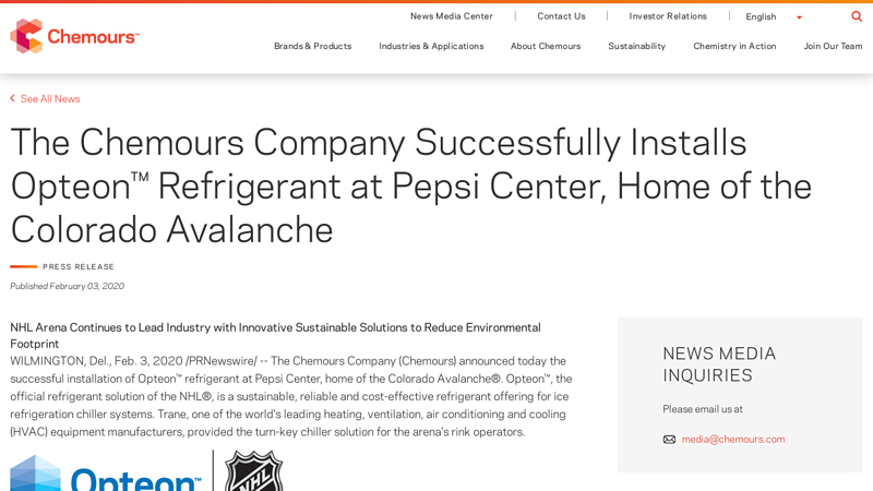 The Chemours Company Successfully Installs Opteon™ Refrigerant ...