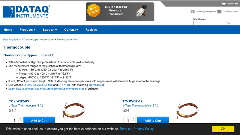 Thermocouple Types J, K, and T