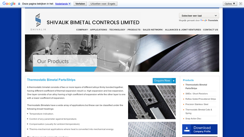 Thermostatic Bimetal Parts/Strips