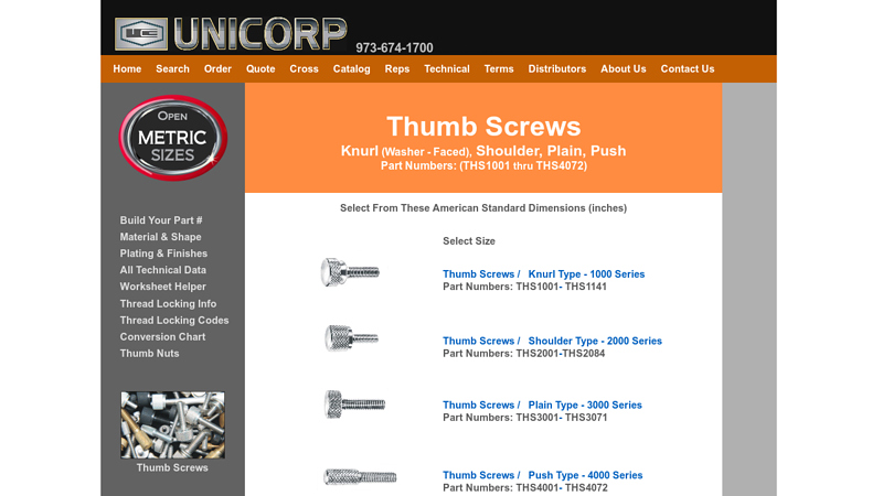 Thumb Screws by UNICORP Standard/Metric