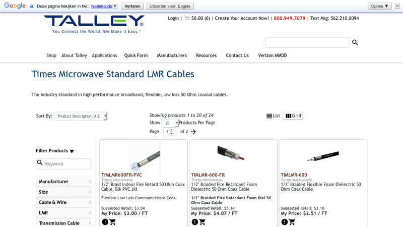 Times Microwave Standard LMR Cables
