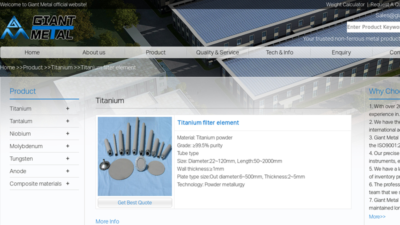 Titanium filter element